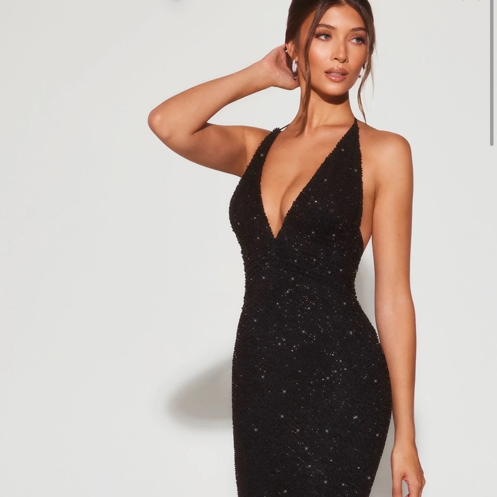 Oh Polly Black Sparkle Backless Dress